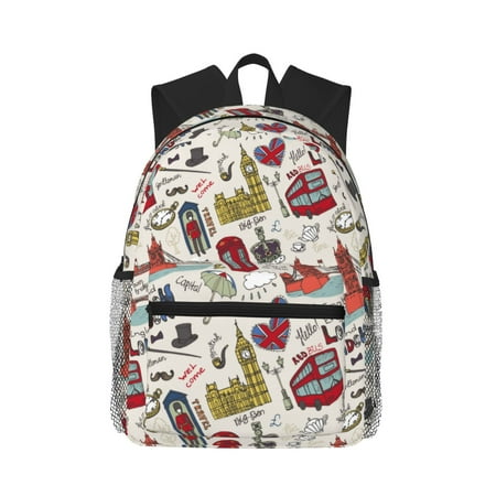 Defioc London Landmark1 Pattern Laptop Backpack for Men and Women Casual Backpack Dayback Sports Bookbag for Travel Running Hiking