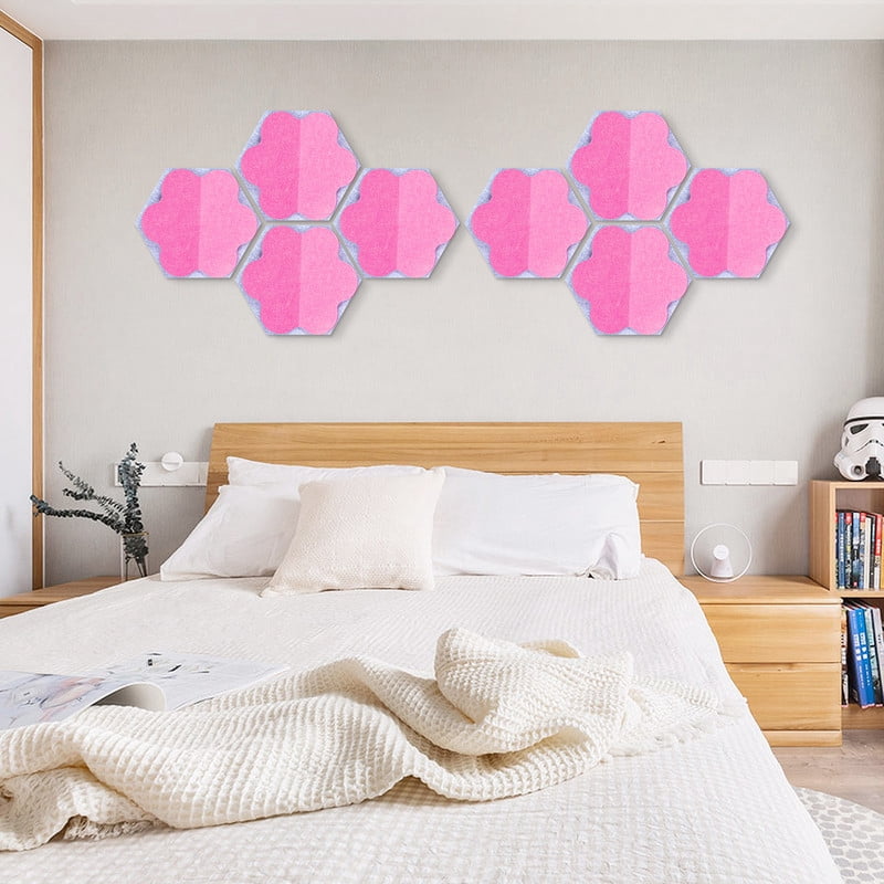DOLLAR BOSS 8 Pcs Hexagon Felt Cork Board Tiles, Pink Flower Design Bulletin Board Strips Self Adhesive DIY Bulletin Board Pin Board for Home Wall Decor Stickers Memos Photos Display Notes, Photos