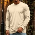 thumbnail image 2 of OIOLOYJM Mens Long Sleeve T Shirts Cotton Casual Basic Crew Neck Stretch Workout Running T-Shirt Soft Breathable Athletic Work Office Pullover Yellow L, 2 of 5