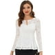 thumbnail image 1 of Allegra K Blusa de encaje floral elegante de manga larga con cuello redondo para mujer blanco XL, 1 of 5