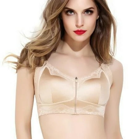 

AOMPMSDX Lingerie For Women Naughty For Sex Wireless Anti Sagging Front Zip Breathable Satin Lace Hem Plus Size Bra Lingeries