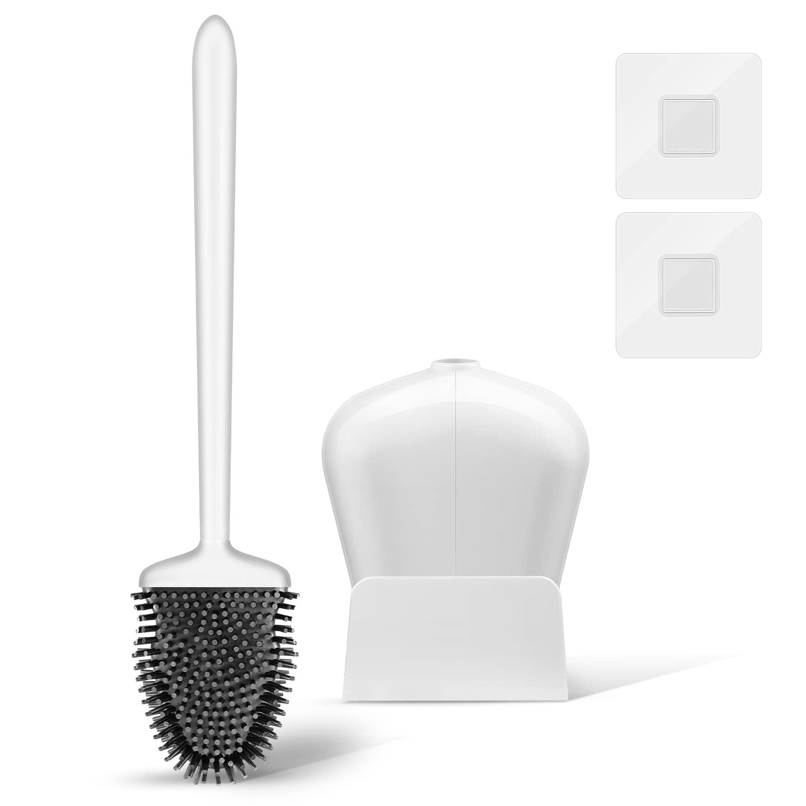 AYAOQIANG 2 Pack Toilet Brush with Ventilated Drying Holder, Silicone Toilet Bowl Brush Bathroom Cleaning Bowl Brush Kit Sturdy Cleaning Toilet Brush White