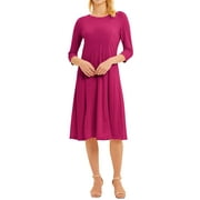 Nlife Women 3/4 Sleeve Round Neck Swing Midi Dress