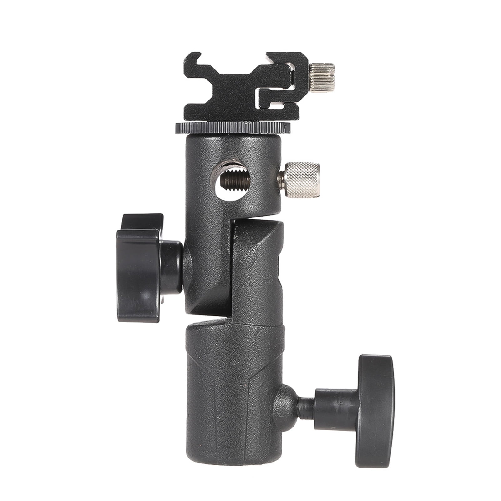 E Type Universal Metal Flash Hot Shoe Speedlite Umbrella Holder Light Stand Bracket with 1/4' to 3/8' Screw Mount Swivel Adapter