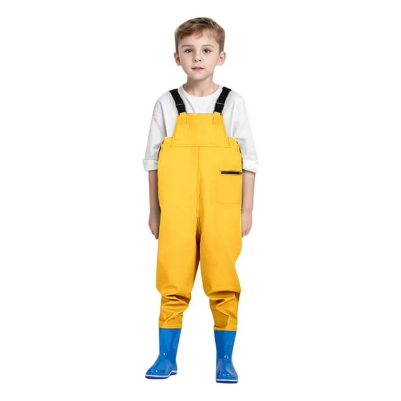 QUOTAY Boys Kids Jumpsuit for Outdoor Play Summer Adjustable Suspenders with Zipper Pocket Toddler to Teen Wading Suit Yellow,14-15 Years