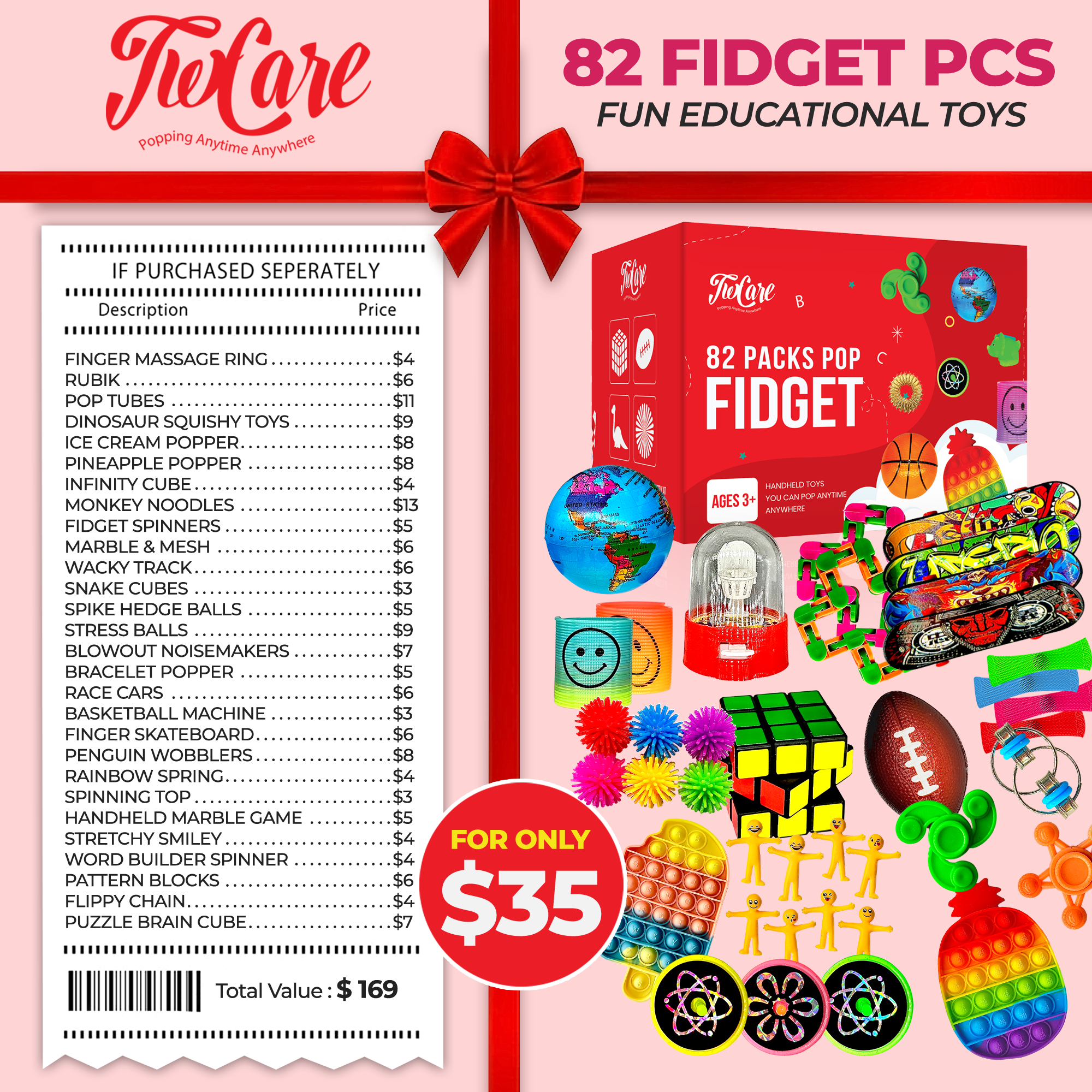 50 Piece Fidget Toys Pack Party Favors Gifts for Kids Adults, Sensory Toy  Classroom Prizes Autistic Children Pop Its Bulk Fidgets Stocking Stuffers