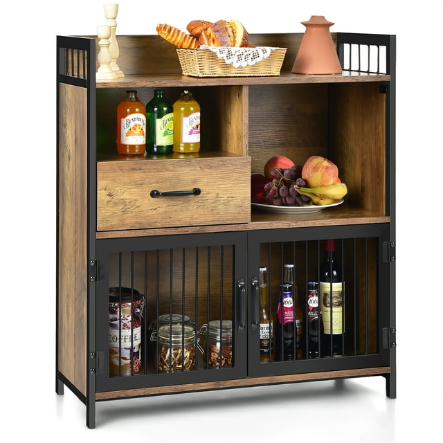Costway Buffet Serveur Armoire de Rangement de Cuisine avec Tiroir et Portes en Acier
