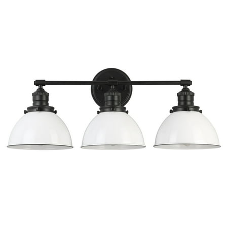 Savannah 3-Light Vanity Light, Matte Black Finish, White Metal Shades, Dimmable, Bathroom Wall Fixture – Design House, WM158830