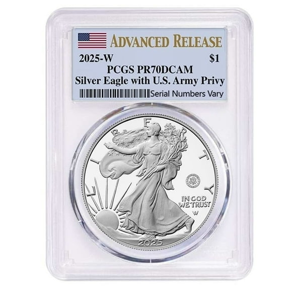 2025-W US Army Privy 1 oz Proof Silver American Eagle PCGS PF 70 AR