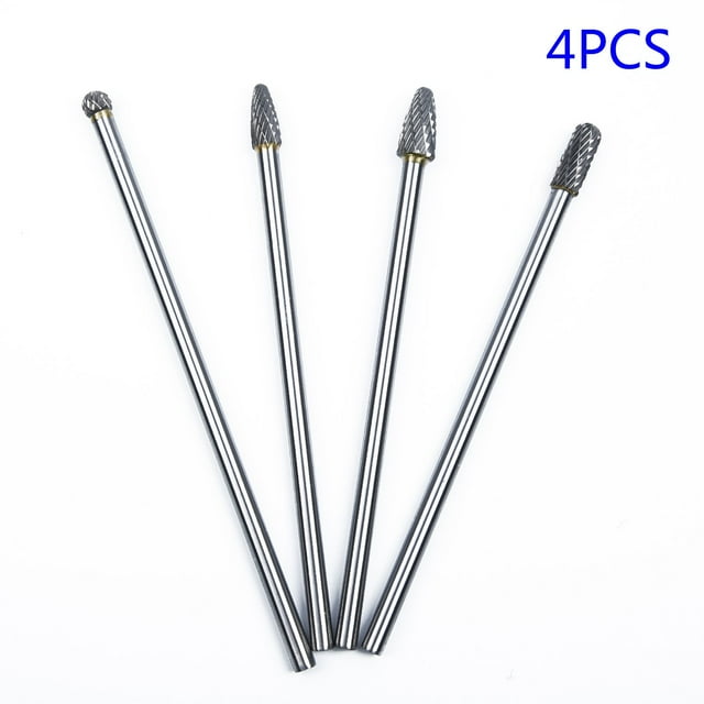 4Pcs/set Rotary Burr 1/4'' Shank 6'' inch Long Reach Double Cut Carbide Tool Kit
