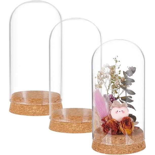 Juego de 3 tarros de cristal con forma de cúpula y corcho, 65 x 133 mm. Campana de cristal para decoración de flores, plantas, especímenes y manualidades.