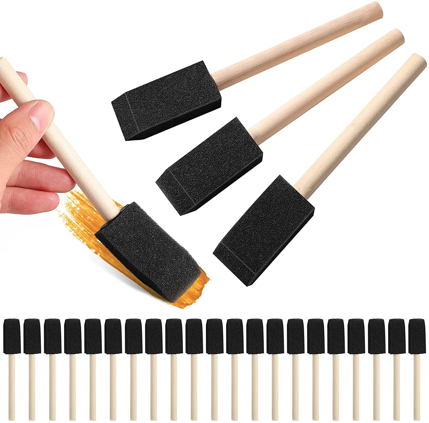 20 Pieces Foam Paint Brush Foam Sponge Bevel Tipped Brush Set with Wooden Handle for Acrylics Stains 6 Sizes Varnishes Crafts 
