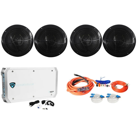 (4) Rockville RMC80B 8" 1600w Marine Boat Speakers 6-Channel Amplifier Amp Kit