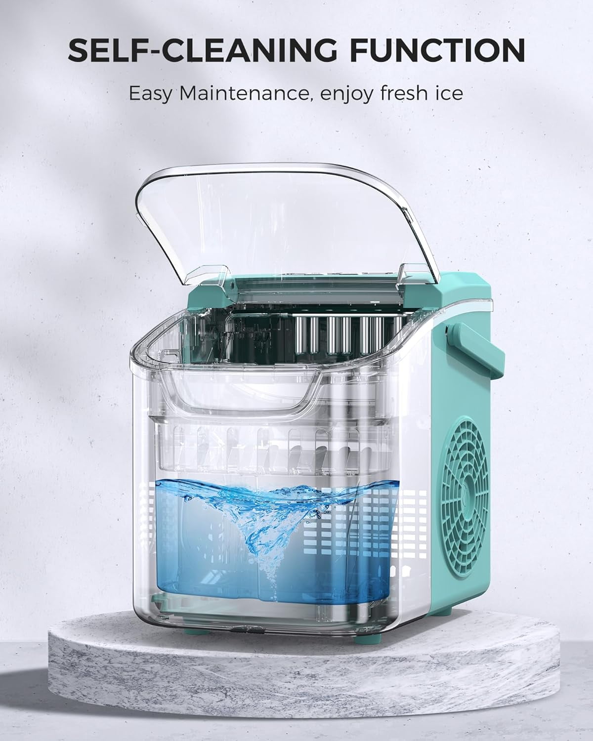 Havato Ice Makers Countertop with Handle, 26.5 Lbs / 24 H, 8 Cubes in 6 Mins, Portable Ice Machine with Self-Cleaning, Perfect for Home Kitchen (Green)