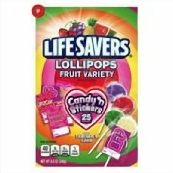 Lifesavers Lollipops Wild Cherry & Fruit Variety Candy’n Stickers plus Teachers Card 25count 8.8oz (249g)