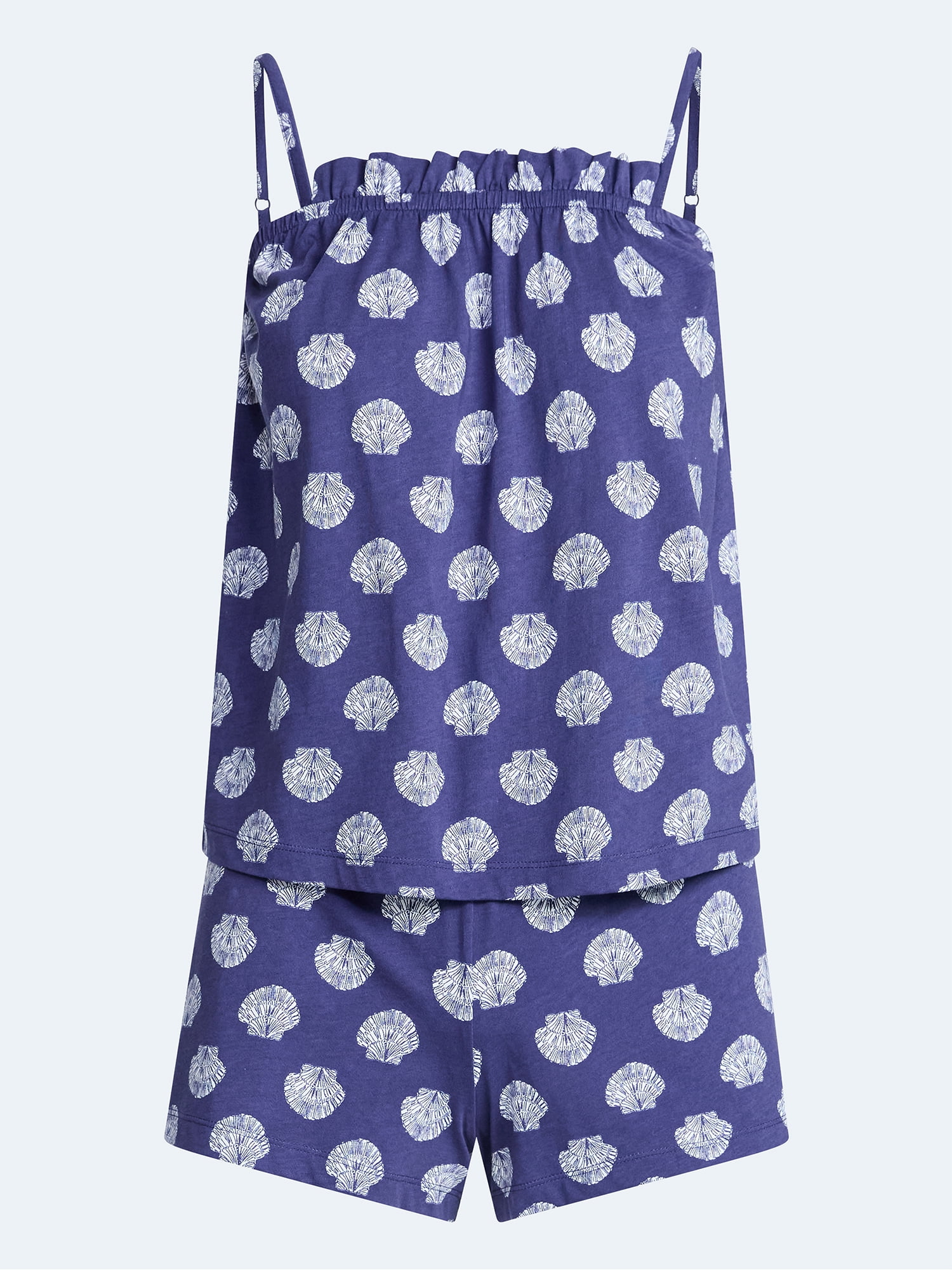 Joyspun Women's Cotton Ruffled Tank Top and Shorts Pajama Set, 2-Piece, Sizes XS-3X