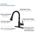 thumbnail image 4 of Bathfinesse Matte Black Kitchen Faucet with Pull Down Sprayer 3 Function Faucet for Kitchen Sink Single Handle High Arc Commercial Pull Out Spray Head RV Kitchen Faucet Gooseneck Deck Plate Include, 4 of 4
