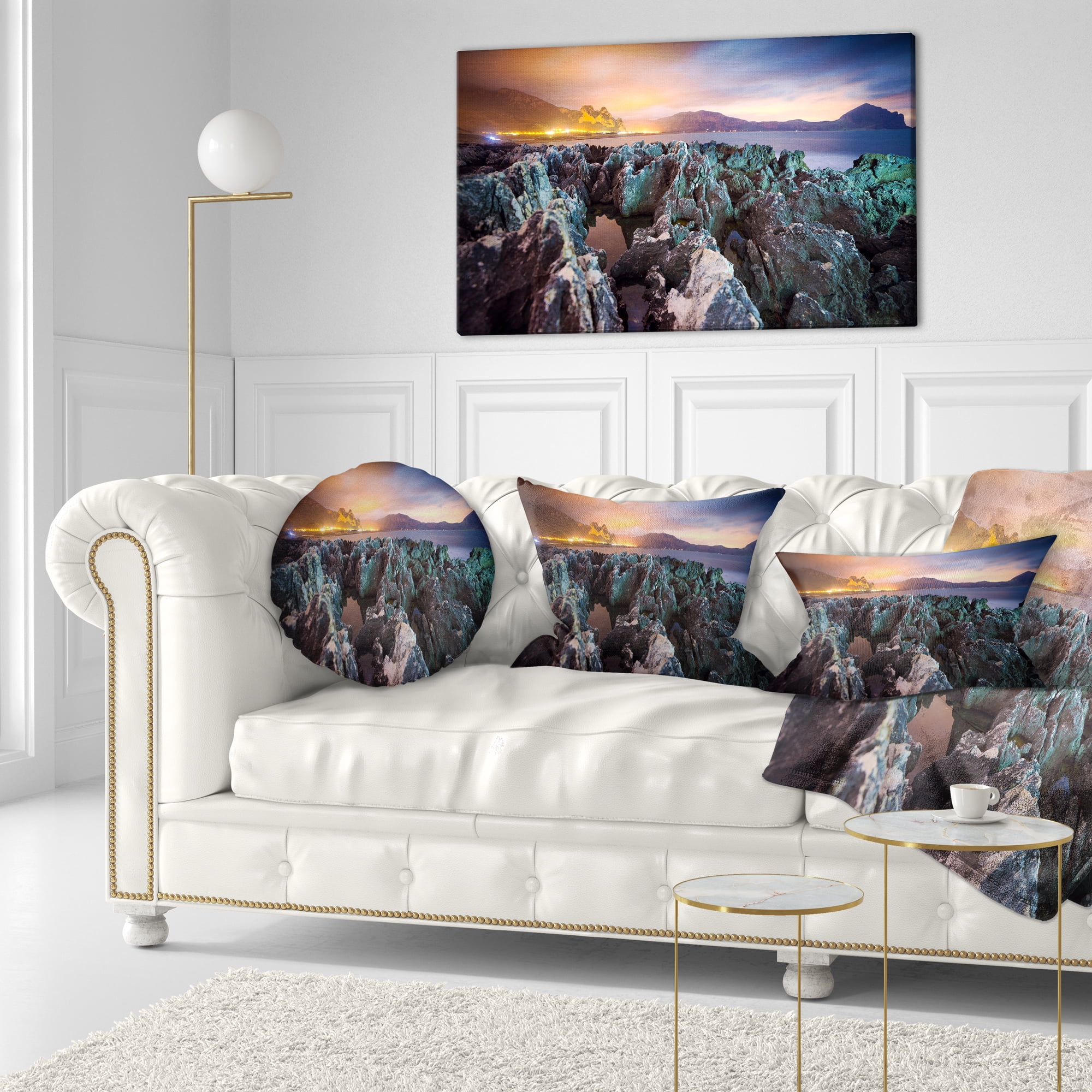 Designart Beautiful Night View of Coast - Landscape Printed Throw Pillow - 12x20