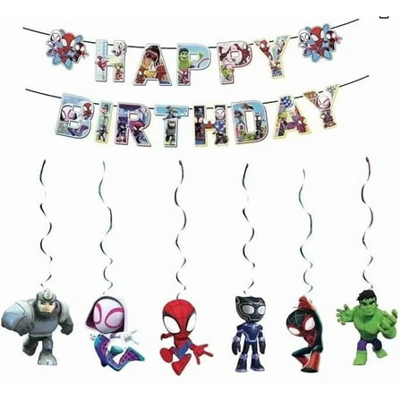 Spidey and His Amazing Friends Birthday Party Decorations Spidey Happy Birthday Banner Hanging Swirls for Birthday Party Supplies