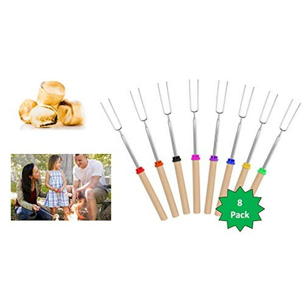 OCPO Marshmallow Extendable Smores Skewers/Roasting Sticks with Wooden Handle Set of 8 Smores