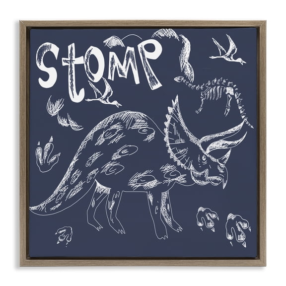 Sketchy Stomp Dinosaur Brown Framed Floater Canvas Wall Art, design by HUE and MI and Sangita