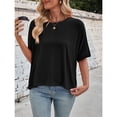 thumbnail image 6 of LEKODE Womens Summer Blouse Crewneck Basics Casual Work Tees Vintage Tshirts Loose Dressy Casual Tops Dressy Casual Short Sleeve Shirts Outfits Beach Vacation Clothes Black L, 6 of 9