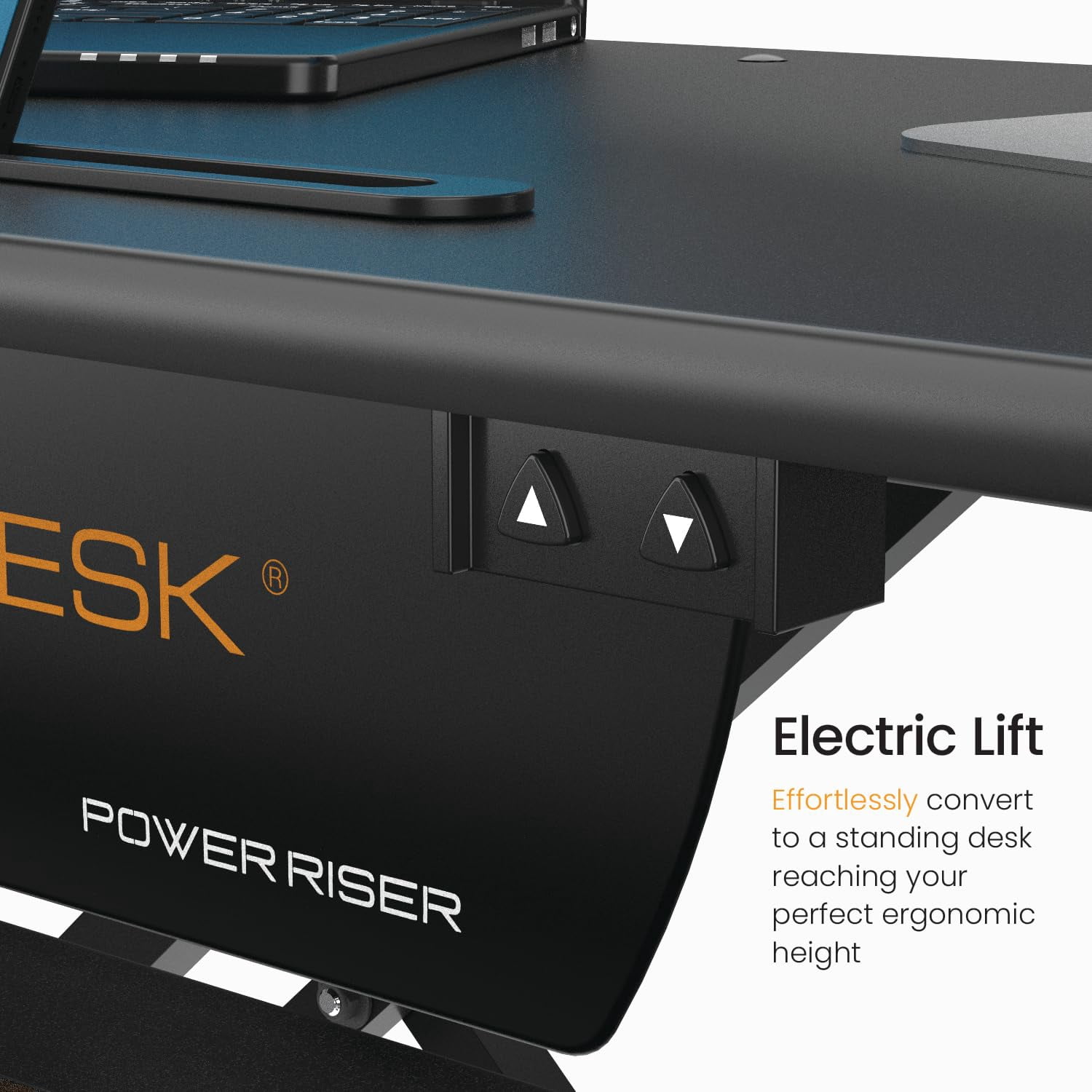 VersaDesk PowerRiser Electric Height Adjustable Standing Desk Riser, MDF & Steel, Keyboard Tray, Sit-to-Stand, Dual Monitor Support, | Black, ( 32 )