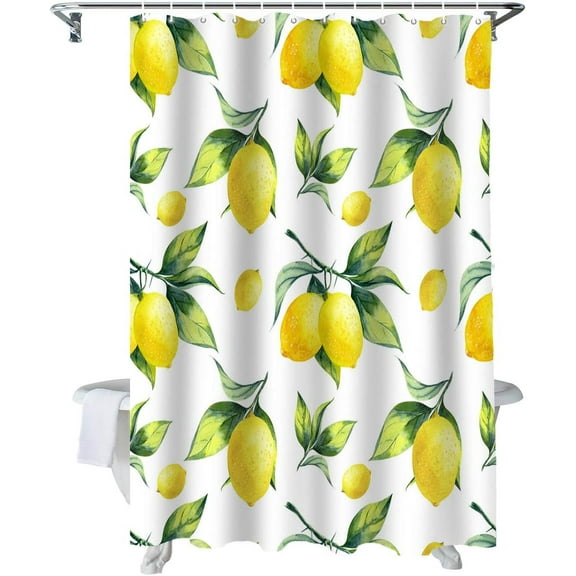 Fabric Shower Curtain for Bathroom Summer Spring Lemon Custom Shower Curtain Set with Hooks Luxury Bathroom Curtains Tropical Fruit Leaf Waterproof Polyester Bathroom Accessories 54x78inch