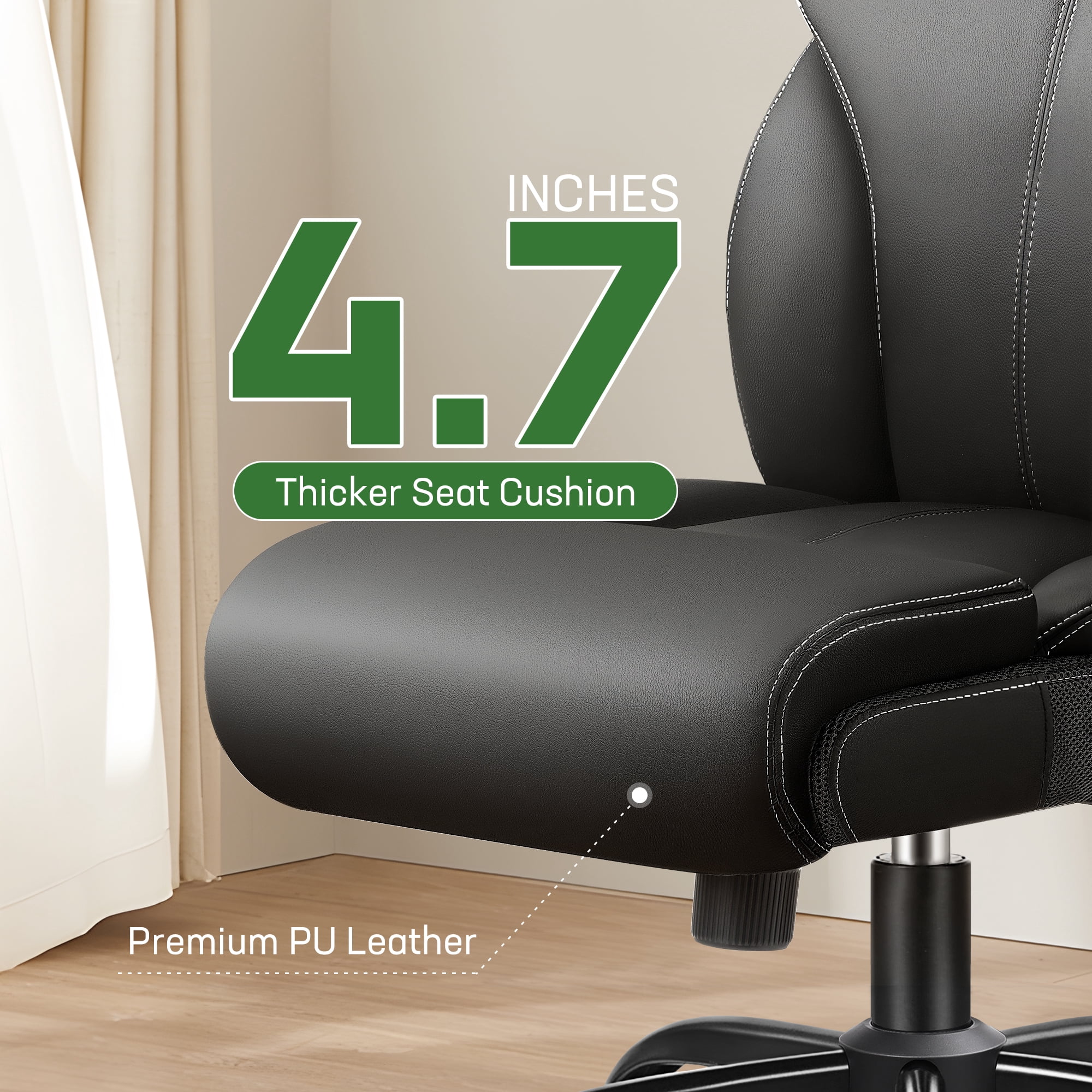 ATHOPE Leather Office Chair, Big and Tall Office Chair with Lumbar Support, High Back Executive Desk Chairs with Flip-up Armrest, Breathable PU Ergonomic Computer Chair, 360°Swivel Free, Black