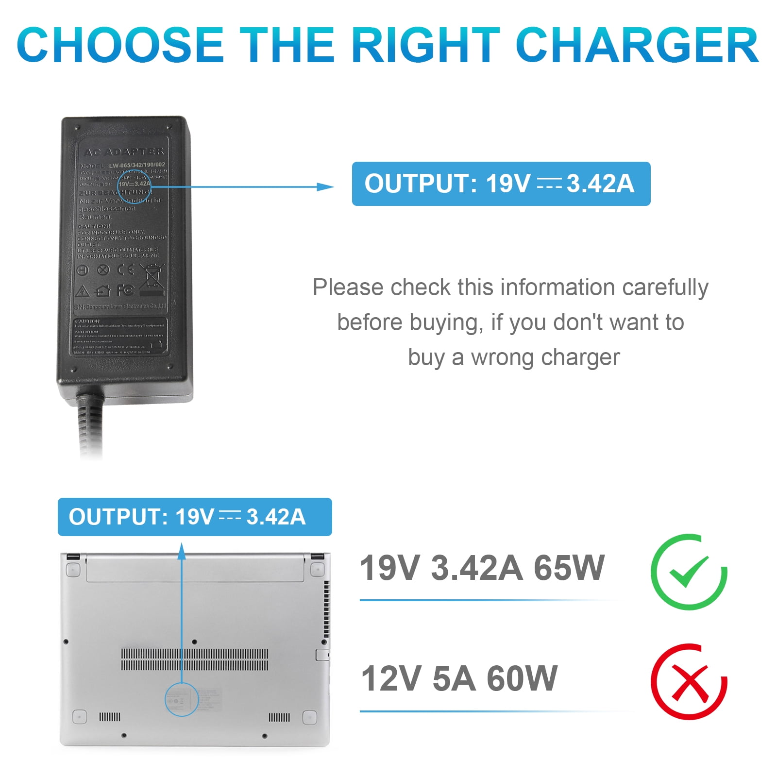65W Laptop Charger for Acer Aspire 1 3 5 A515-44 A515-45 A515-46 A515-54 A515-54G A515-55 A515-56 A514-54 N15Q8 N15Q9 N16P1 N20C5;Chromebook C738T C720 C740; Spin 1 3 5; Swift 3 Power Cord