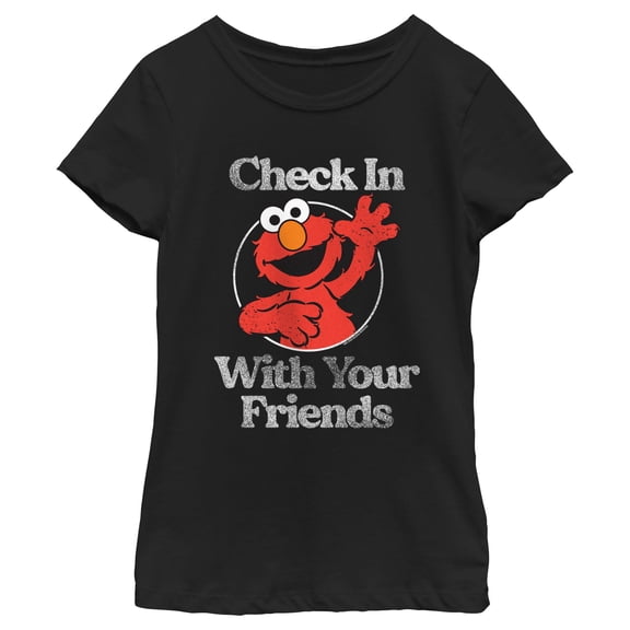 Girl's Sesame Street Elmo Check In With Your Friends  Graphic T-Shirt