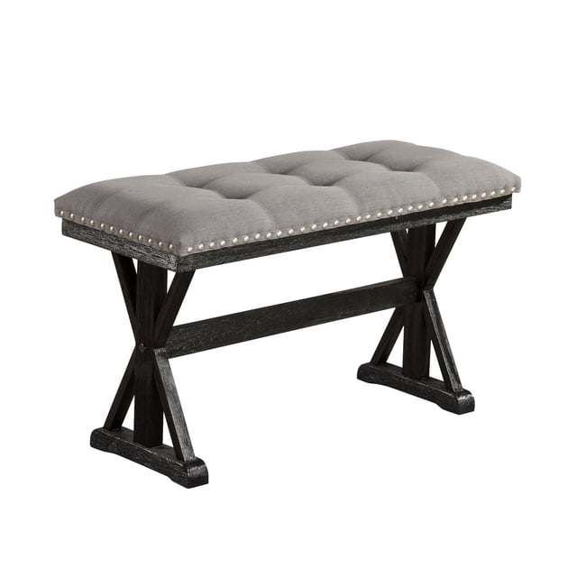 Banc de Comptoir Rembourré en Tissu de Lin Gris avec Touffes