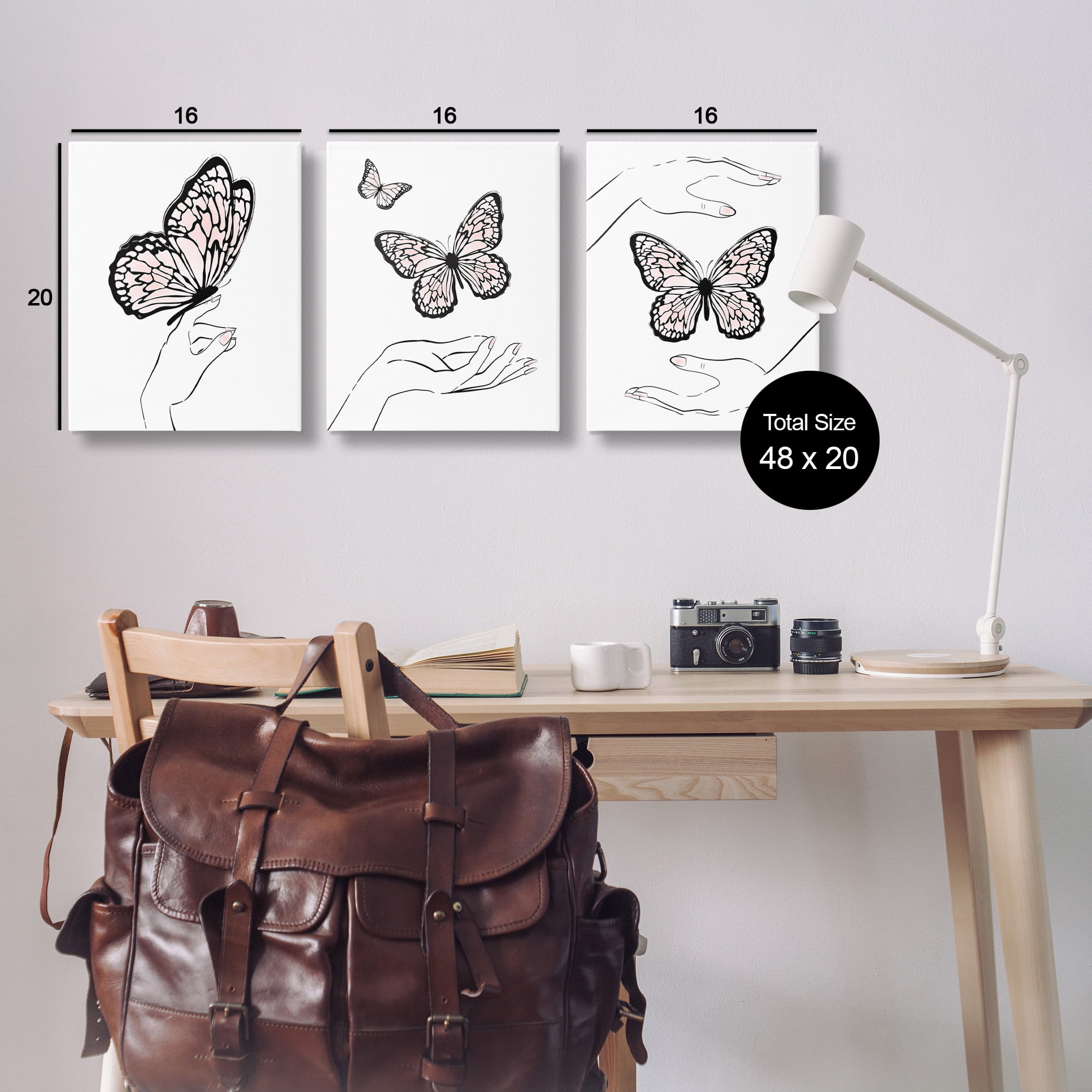 Stupell Industries Hands with Butterflies Animals & Insects Painting Gallery Wrapped Canvas Art Print Wall Art, 16 x 20, Set of 3