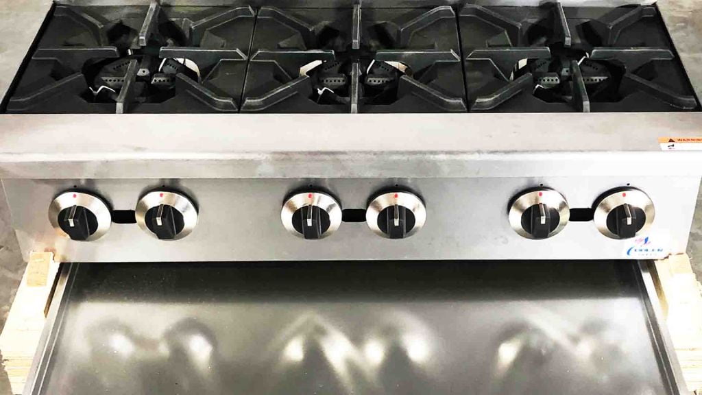 36 in. Six Burner Countertop Step-Up Hotplate Natural Gas, NSF Commercial Hotplate Restaurant Hotplate