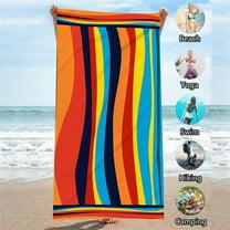 LACKUST Microfiber Beach Towel with Multi-Color Stripes, Quick-Dry & Foldable for Beach and Outdoor (70x150cm)