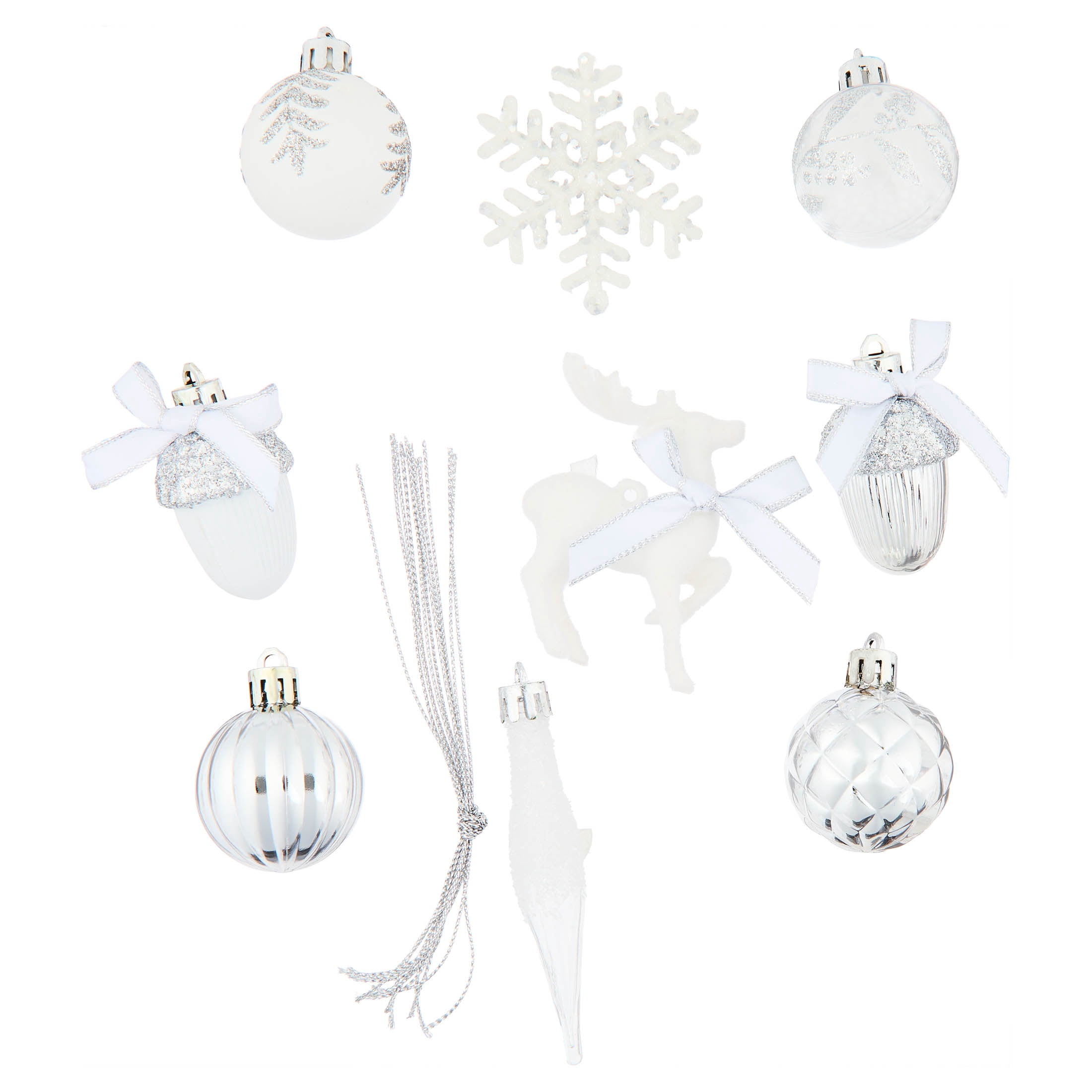 24-Count White and Silver Mini Christmas Ornaments, by Holiday Time