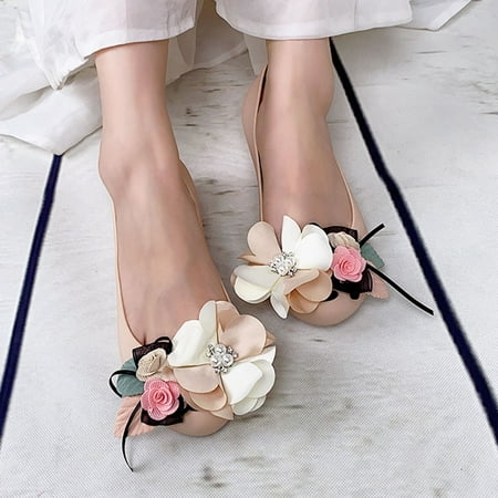 

ERTUTUYI Fashion Casual Flowers Rhinestone Soft Shoes Flat Pearl Shoes Women s Sole Women s Casual Shoes Beige 39