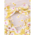thumbnail image 5 of Raccmtaty Baby Girls Summer Romper Waffle Daisy Print Flying Sleeve Square Neck Jumpsuit with Bow Headband, 5 of 9