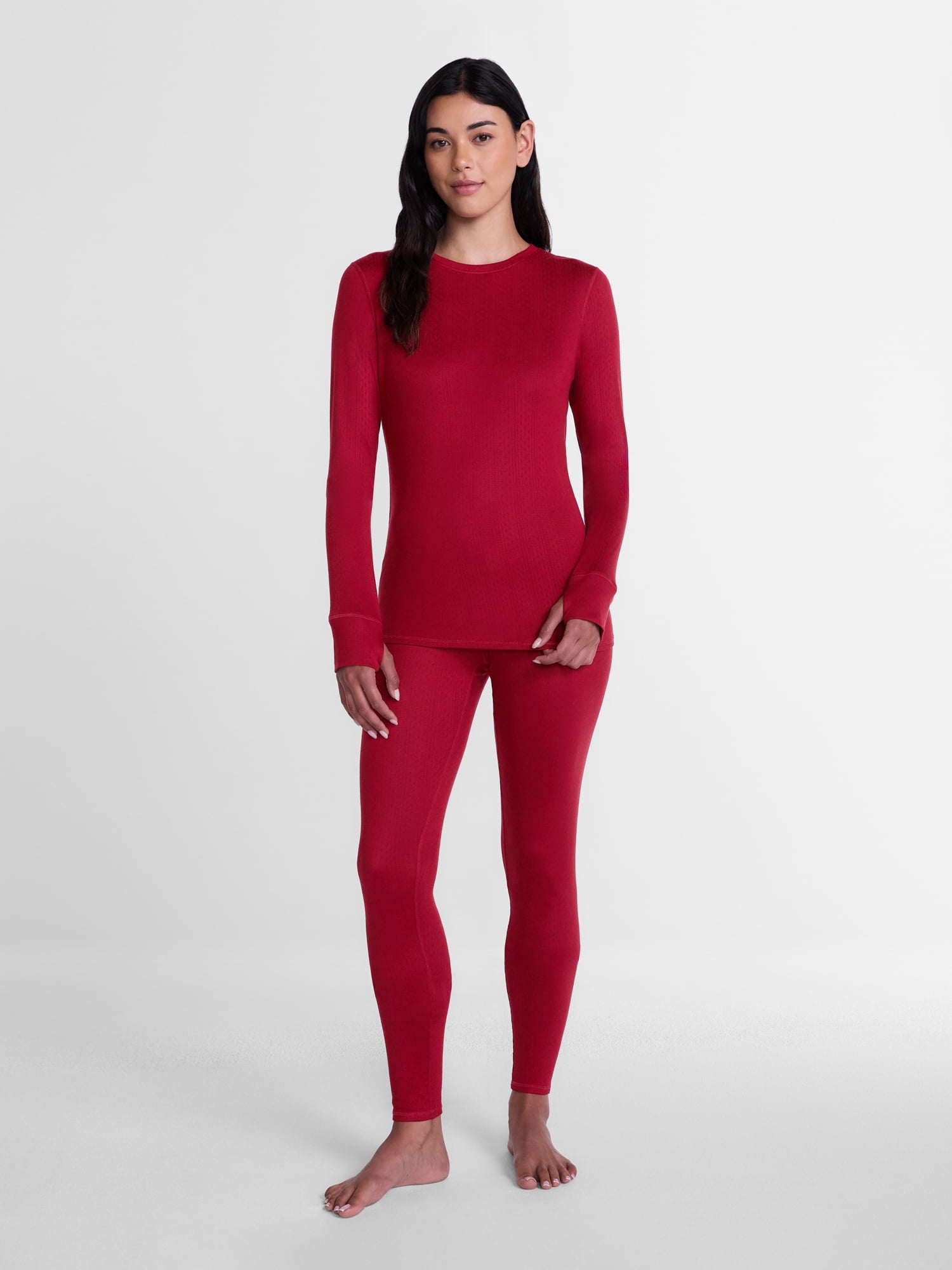ClimateRight by Cuddl Duds Women's Pointelle Knit 2PC Top and Legging Thermal Base Layer Set, Sizes XS to 4X