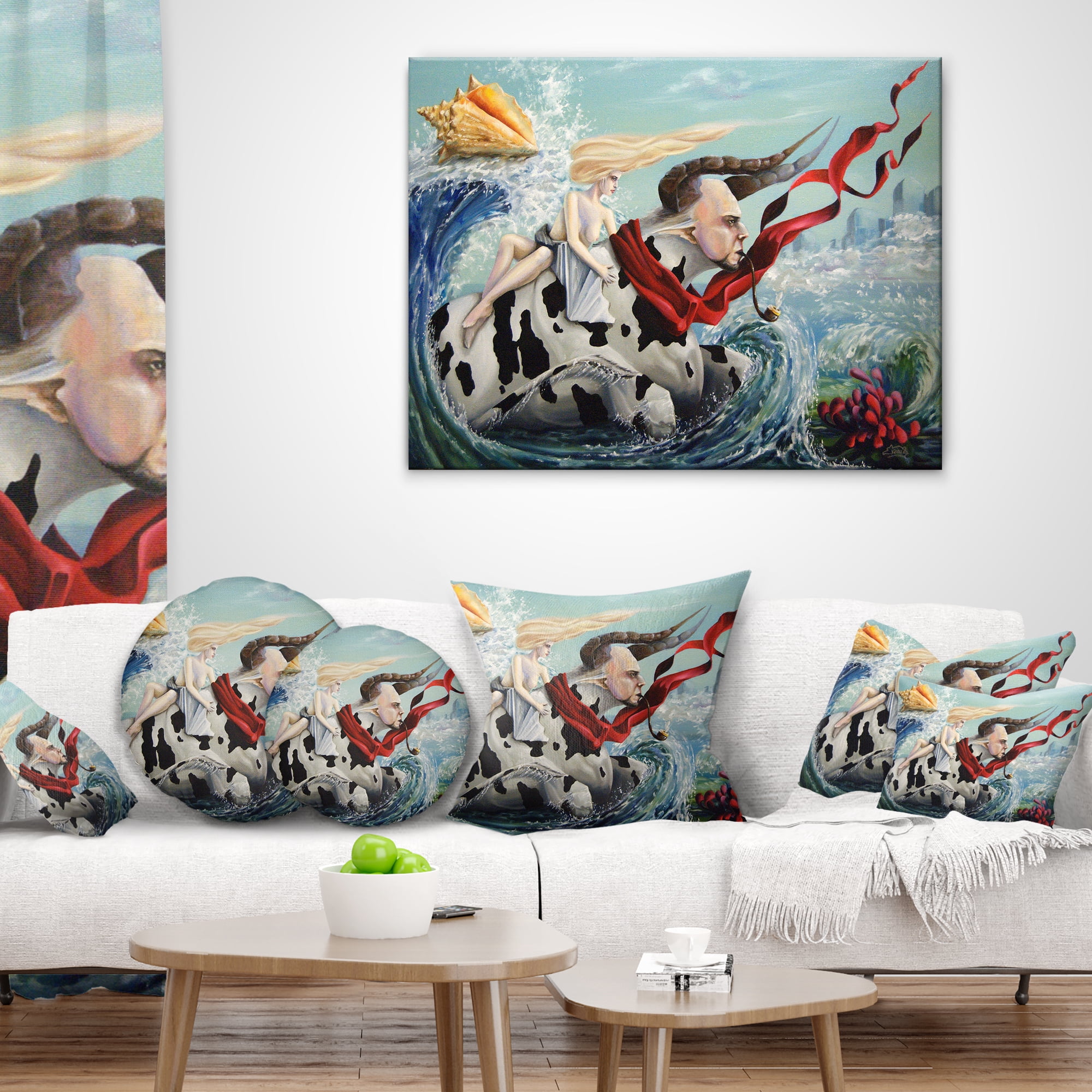 Designart The Rape of Europe - Abstract Throw Pillow - 12x20