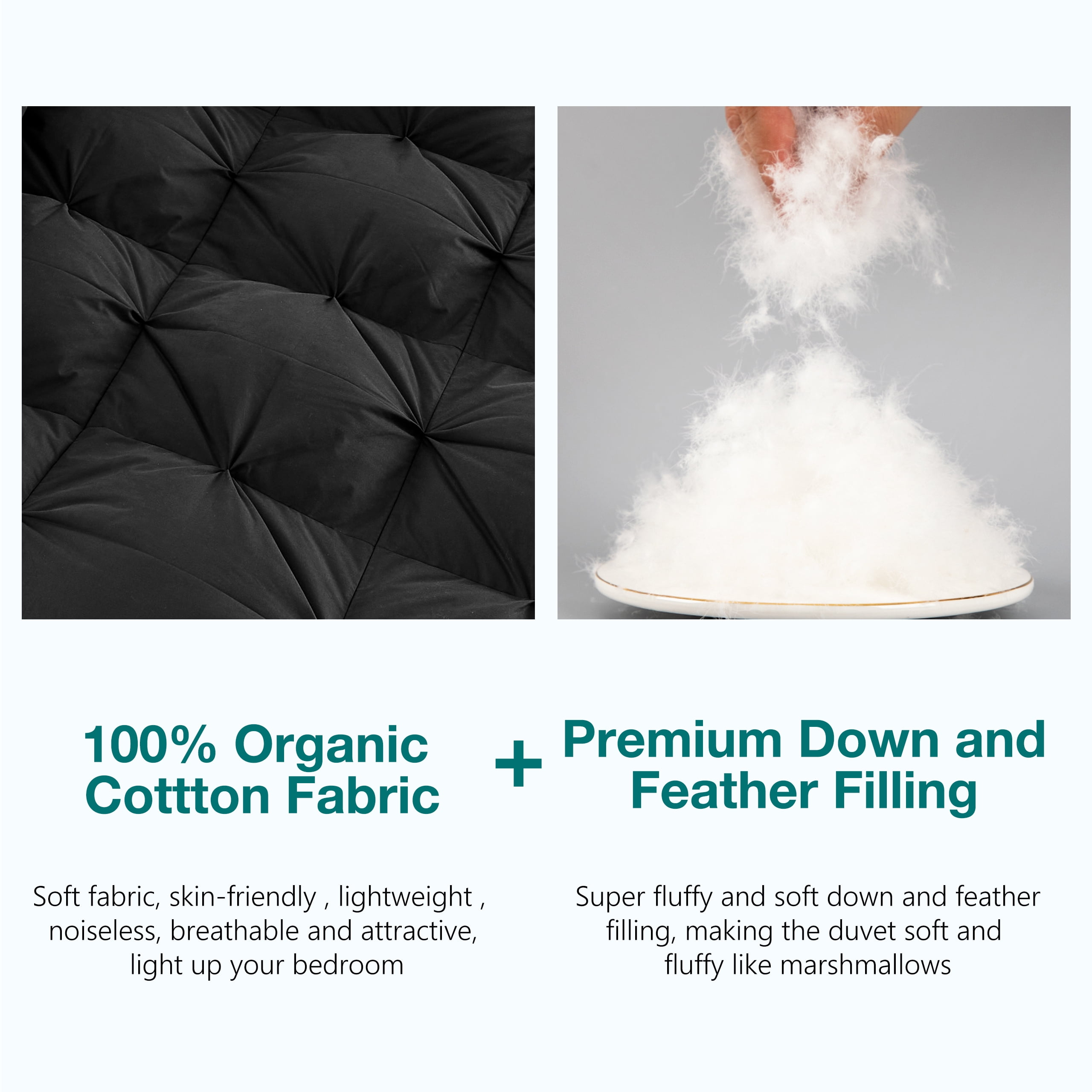 Pinch Pleat Goose Down Comforter All Season-Ultra Soft and Cozy Noiseless Duvet Insert with Egyptian Cotton Cover, Fluffy Warm Comforter