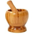 thumbnail image 1 of Nvzi Molinillo de mano de mortero y maja de bambú para prensar ajo, molinillo de café de 4,7 pulgadas, triturador de hierbas y especias, triturador de jengibre, molinillo de especias de madera natural, 1 of 5