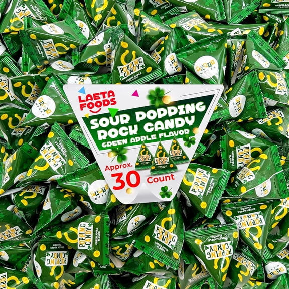 Sour Popping Rock Candy - Green Apple Flavor (30 Count Bag)