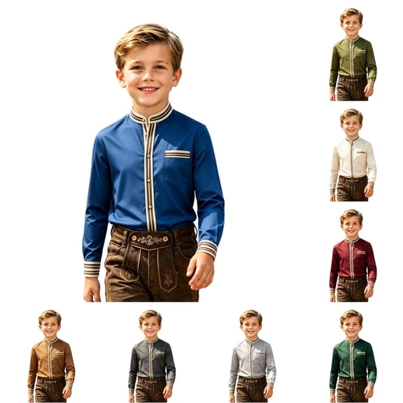 JAJAHO Dress Shirts For Boy Button Down Shirt Long Sleeve Striped Patchwork Stand Collar Blouses School Uniform Wear 2-14Y Comfy Tops