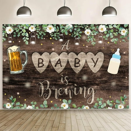 Image of A Baby is Brewing Backdrop - Rustic Wood Brew Baby Shower Decor (7x5ft)