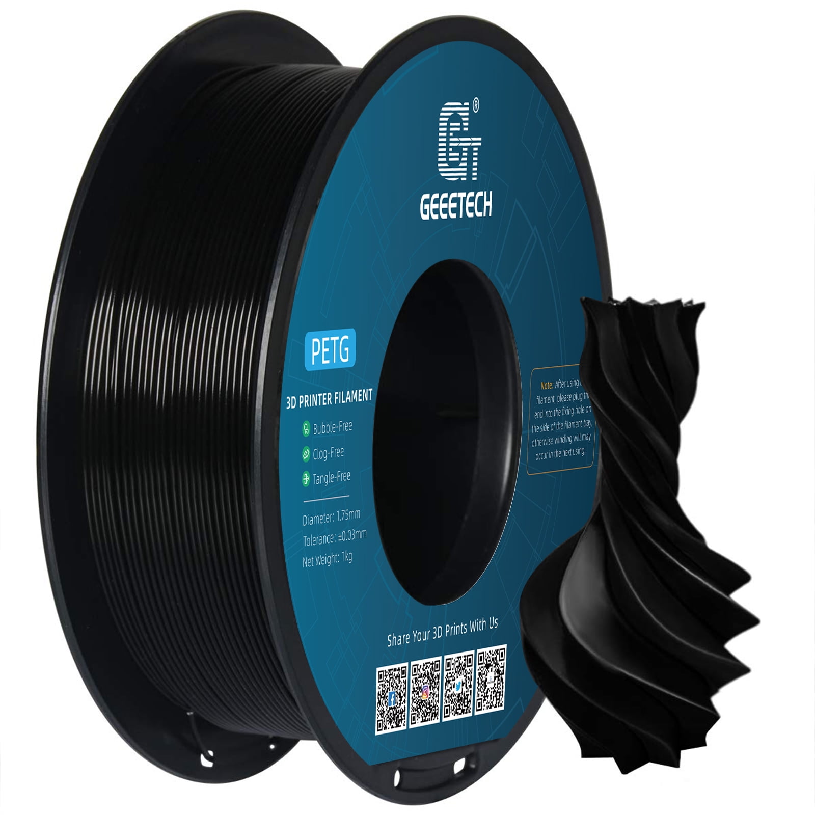 GEEETECH Black PETG Filament 1.75mm, Upgrade Stronger Toughness Printing Consumables, 10kg (22 lbs) Spool Fit Most FDM 3D Printer