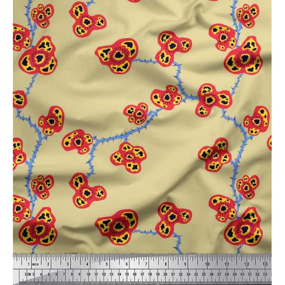 Soimoi Cotton Poplin Fabric Flower Artistic Print Sewing Fabric Yard 42 Inch Wide