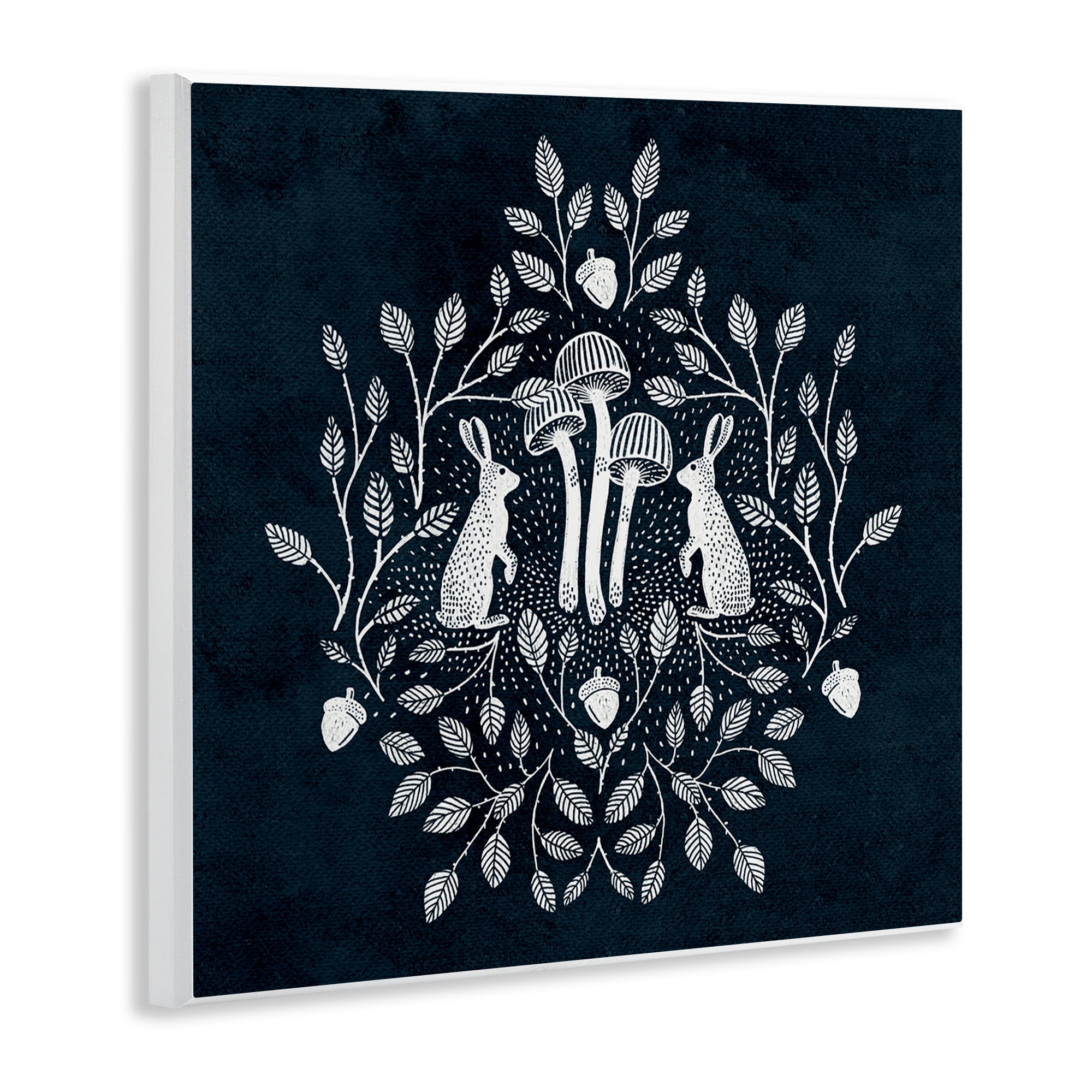 Stupell Industries Rabbits & Leaves on Blue Plants & Flowers Painting Unframed Art Print Wall Art, 12 x 12