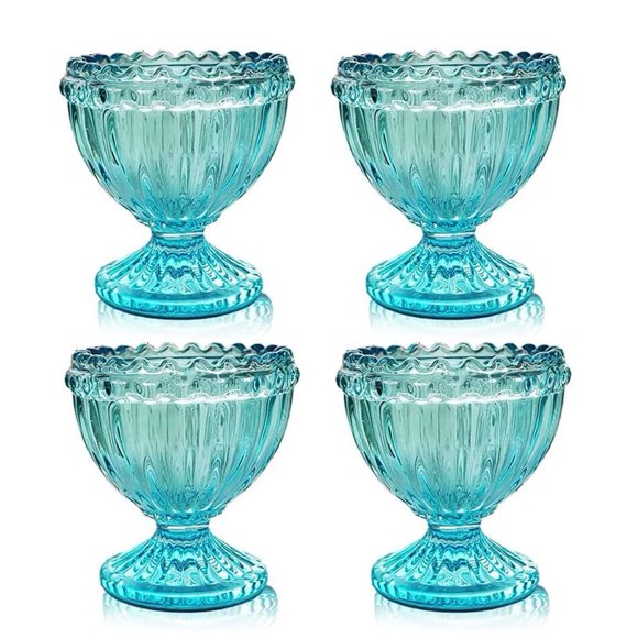 Blue Glass Easter Egg Cup for Soft or Hard Boiled Egg Holder - Pack 4 Egg Holders for Breakfast Brunch, Kitchenware, Coastal Beach House Table Decoration Egg Cup