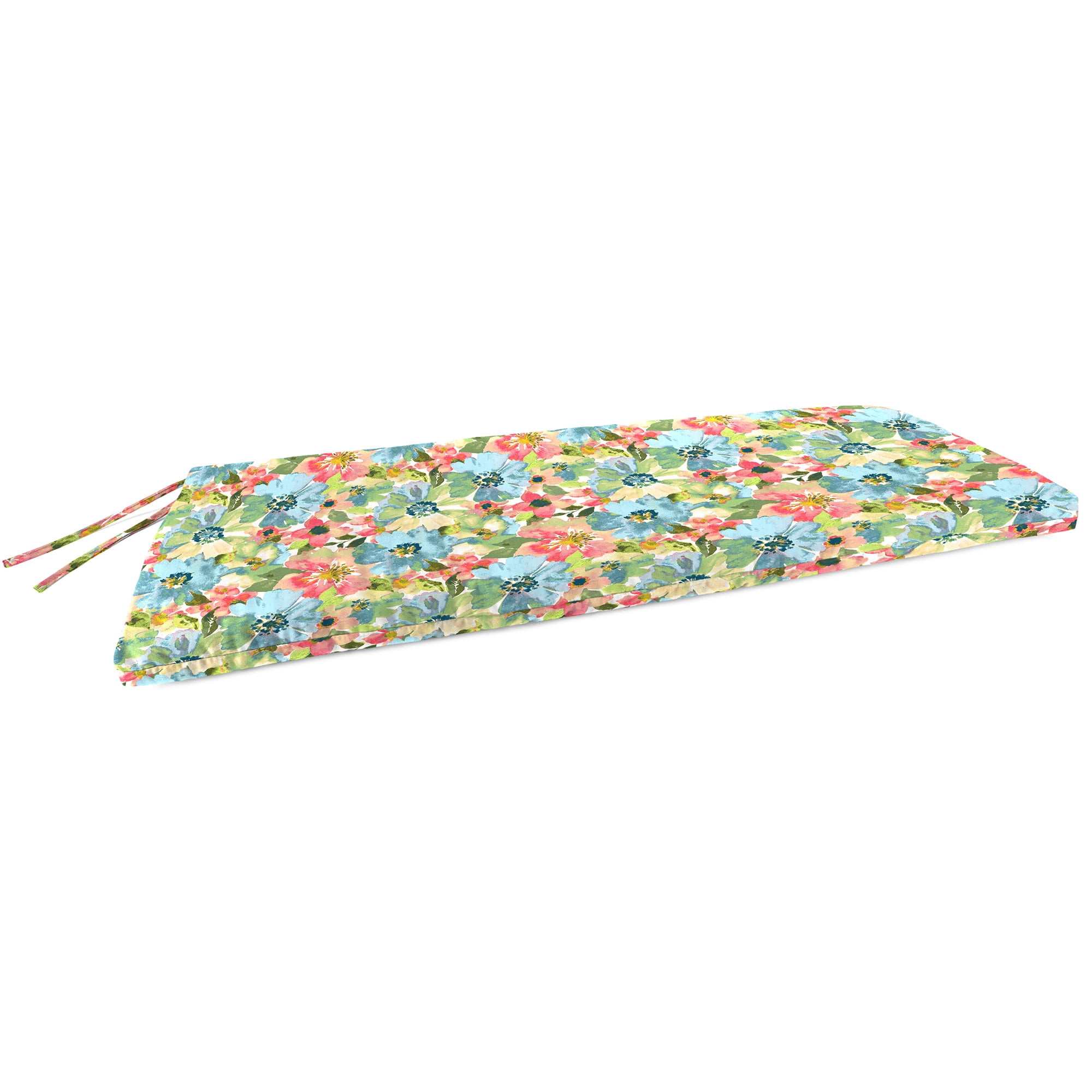 Jordan Manufacturing 48" x 19.5" Watercolor Garden Multicolor Floral Rectangular Outdoor Settee Swing Bench Cushion with Ties